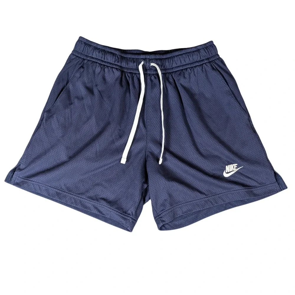 Nike Mens Mesh Athletic Shorts Navy Blue Embroidered Logo Drawstring Activewear